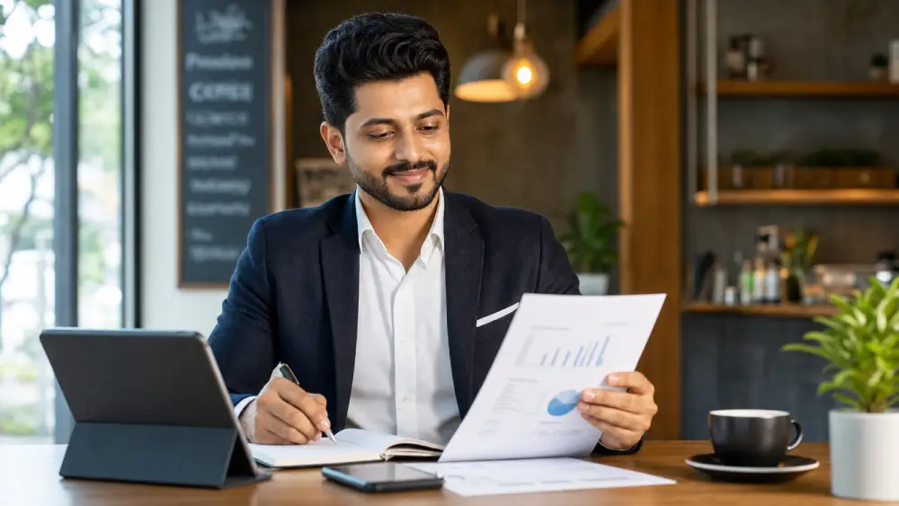 Business owner confidently reviewing financial strategies and adapting their budget.