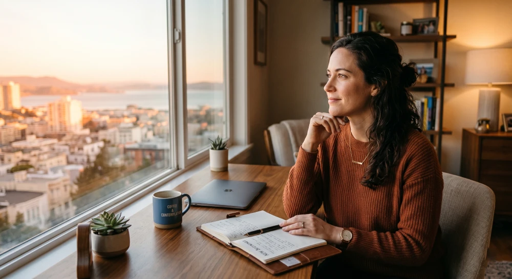 A thoughtful professional contemplating a mid-career change and exploring new job opportunities in Canada.