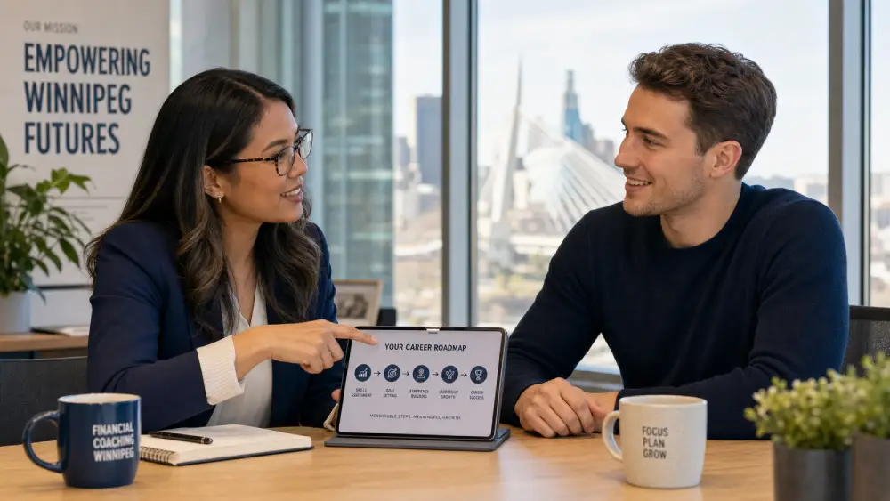 student loan repayment Canada A career and financial coach at Adeline Financial helping a client negotiate a higher salary to pay off debt.