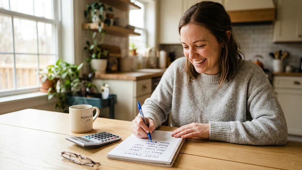 A Canadian navigating their debt payoff plan by crossing off their smallest balance using the debt snowball method.