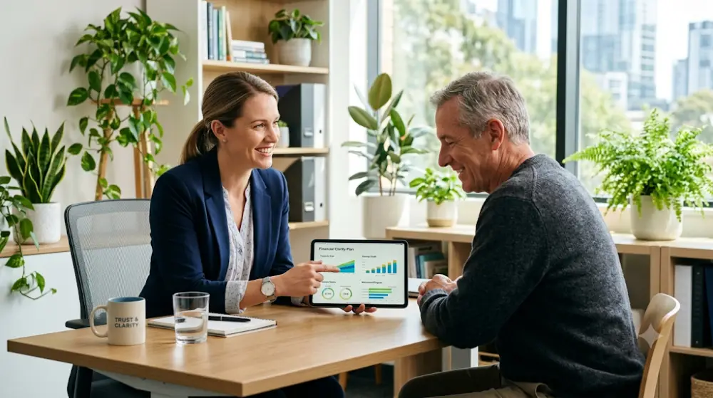 retirement savings Canada A professional financial coach in Winnipeg helping a client build a personalized retirement plan.