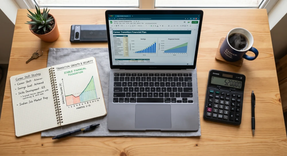 Preparing a financial strategy and budget to securely manage a career change or job transition.