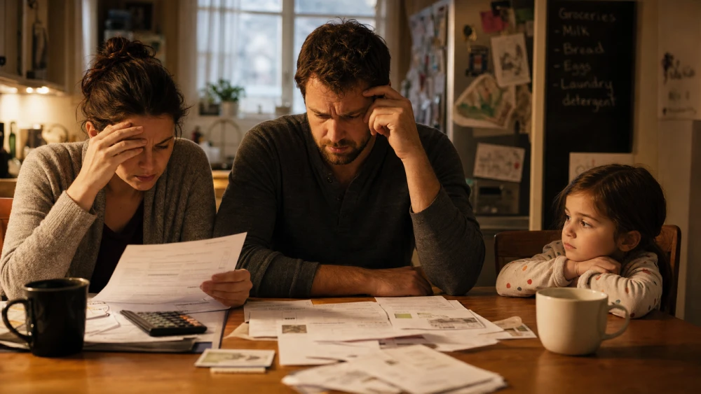 money mindset Canada A child observing parents discussing finances, illustrating how early childhood experiences shape our adult money mindset.