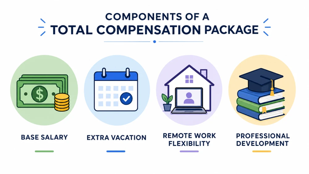 Canadian salary guide Negotiating beyond base salary: focusing on vacation days, remote work flexibility, and professional development.