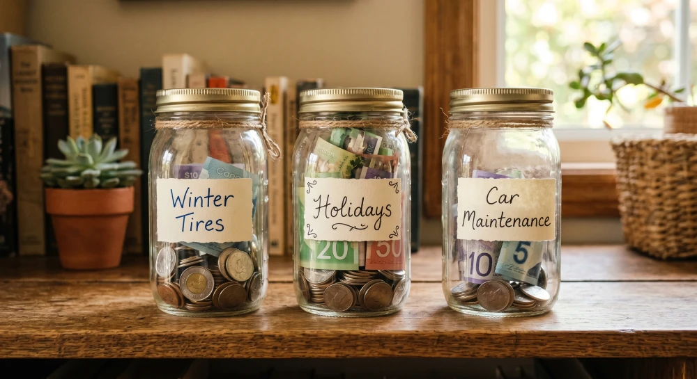 budgeting in Canada Using sinking funds to save for seasonal expenses like winter tires and holidays in Canada.
