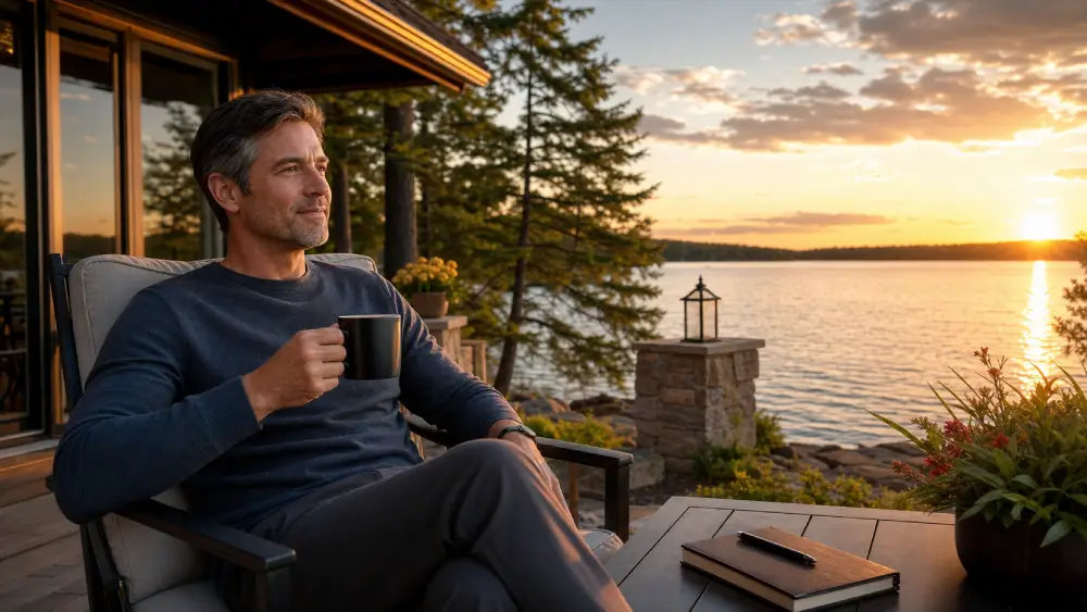 Peaceful retirement scene representing successful long-term financial planning.