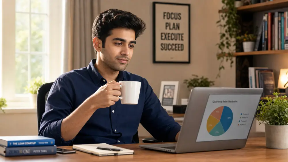 Young professional reviewing their monthly budget and financial plan on a laptop